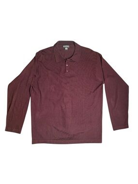 Banana Republic Plum Long Sleeve Polo Sweater Italian Merino Wool Sz L